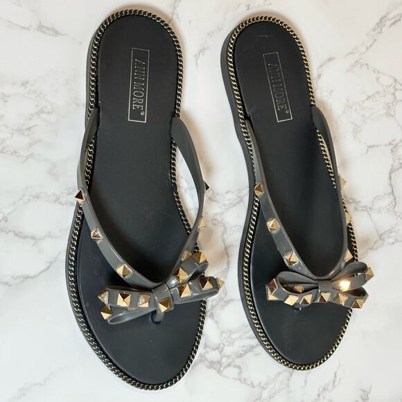 Ann More Grey JELLY SANDALS BOW TRIM DECORATION THONG SANDAL SZ 10 $28 - Picture 9 of 11